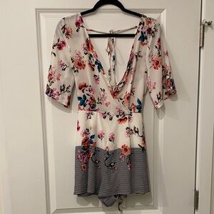 Blue Rain Floral V-Neck Romper